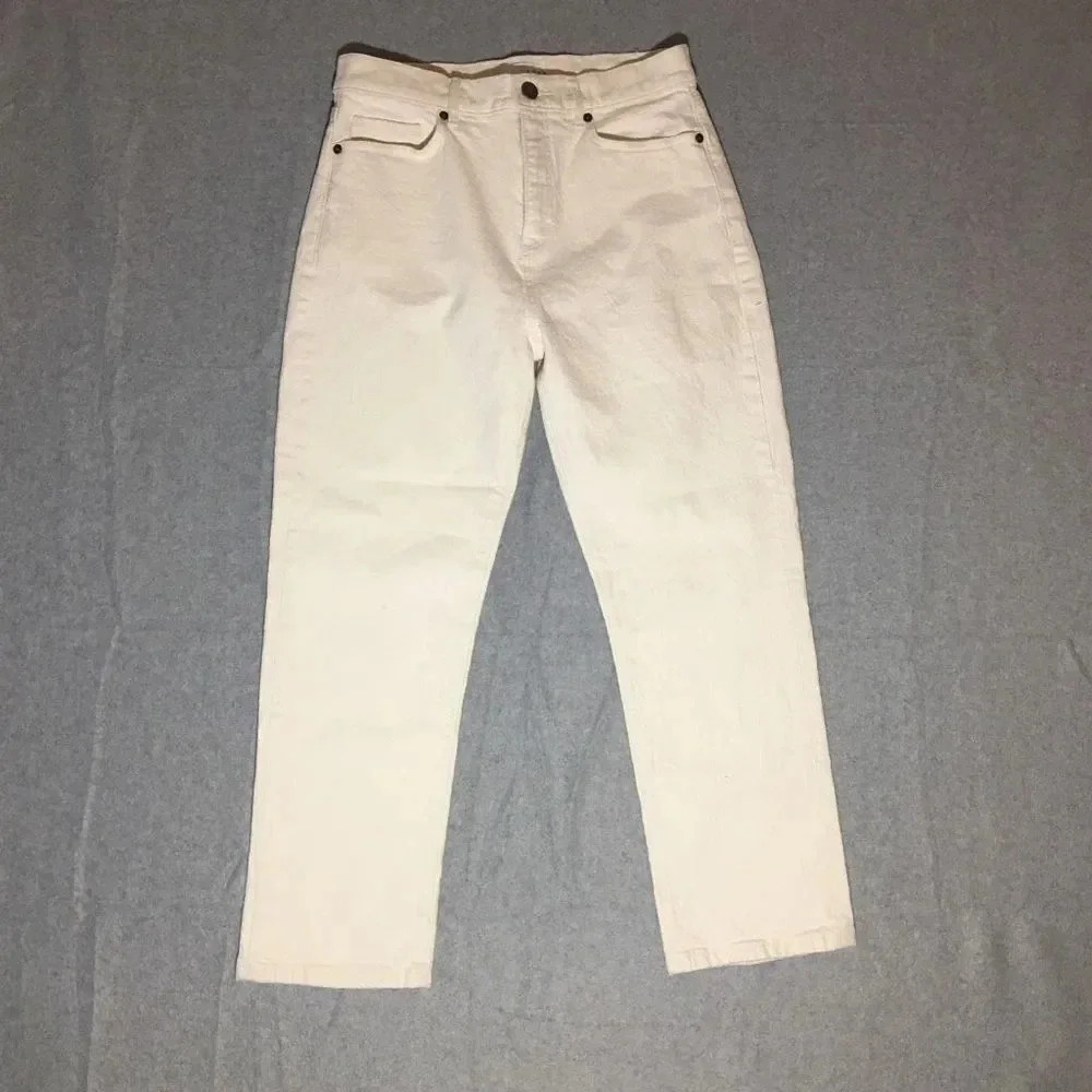 Womens Loft Jeans Size 2 High Waist Straight Crop White Minimalist Classic Basic